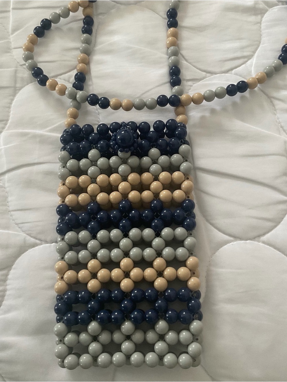 Beaded Crossbody Phone Pouch in Navy, Beige & Light Gray